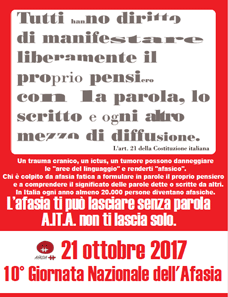 21 ottobre 2017 10' Giornata Nazionale dell'Afasia